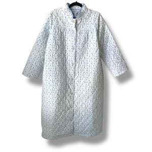 THE VERMONT COUNTRY STORE Double-Quilted Long Cotton Flannel Robe Blue Medium